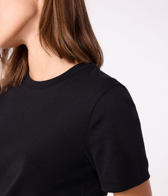 Women's Iconic plain short-sleeved rib knit T-shirt BLACK black