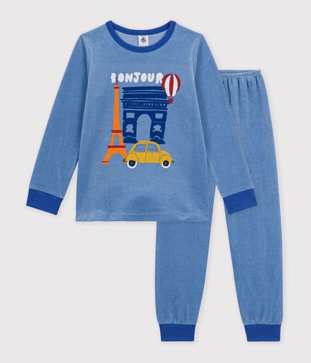 Children's Paris motif velour pyjamas blue