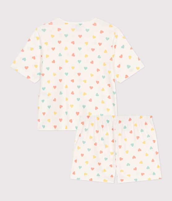 Women's short heart print cotton pyjamas MARSHMALLOW white/MULTICO white