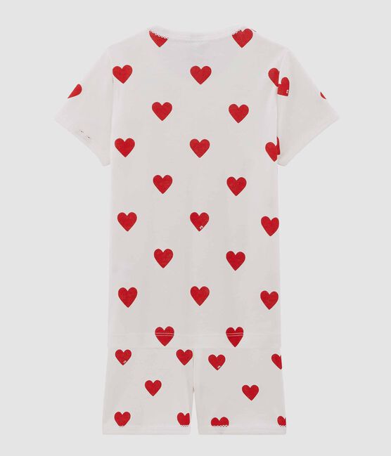 Girls' Heart Patterned Cotton Short Pyjamas MARSHMALLOW white/TERKUIT red