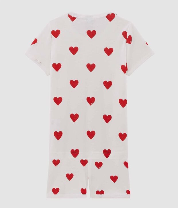 Girls' Heart Patterned Cotton Short Pyjamas white/red