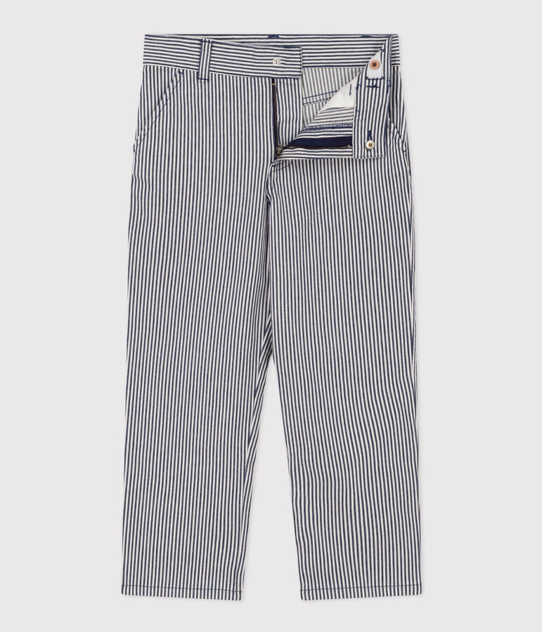 Boys' Stripy Cotton Trousers blue/white