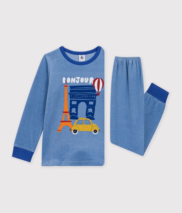 Children's Paris motif velour pyjamas blue