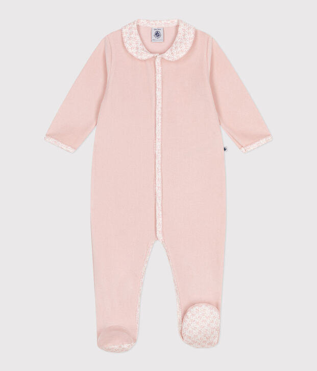 Babies' velour pyjamas with a collar pink