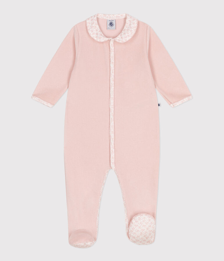 Babies' velour pyjamas with a collar SALINE pink