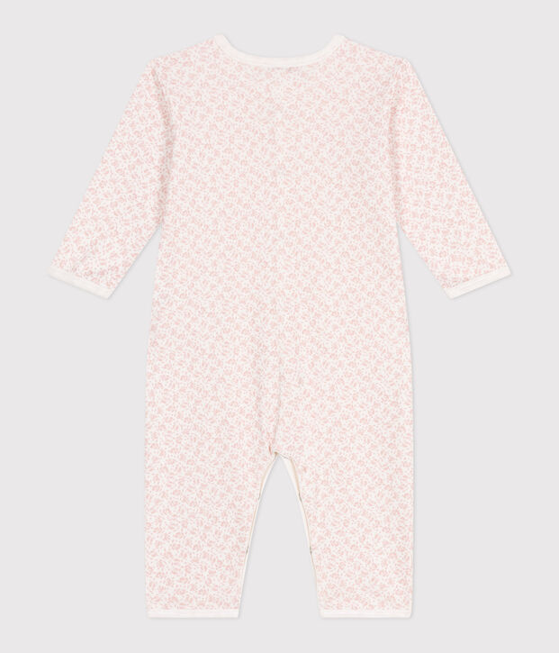 Babies' footless floral cotton pyjamas suit white/pink