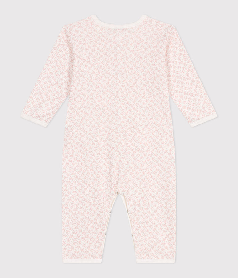 Babies' footless floral cotton pyjamas suit MARSHMALLOW /PANTY