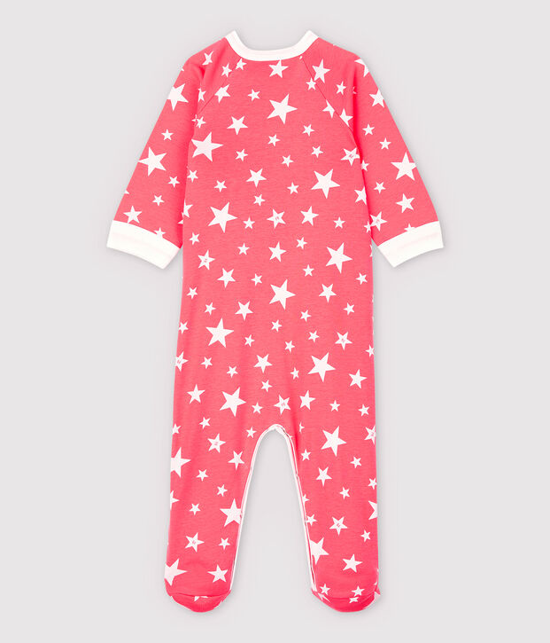 Babies' Zip-Up Star Pattern Cotton Sleepsuit orange/white