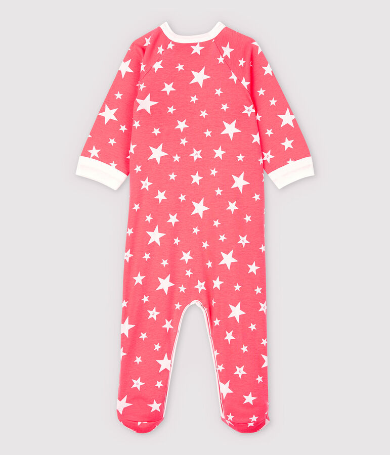 Babies' Zip-Up Star Pattern Cotton Sleepsuit orange/white