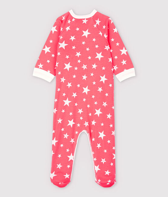 Babies' Zip-Up Star Pattern Cotton Sleepsuit PEACHY pink/MARSHMALLOW white
