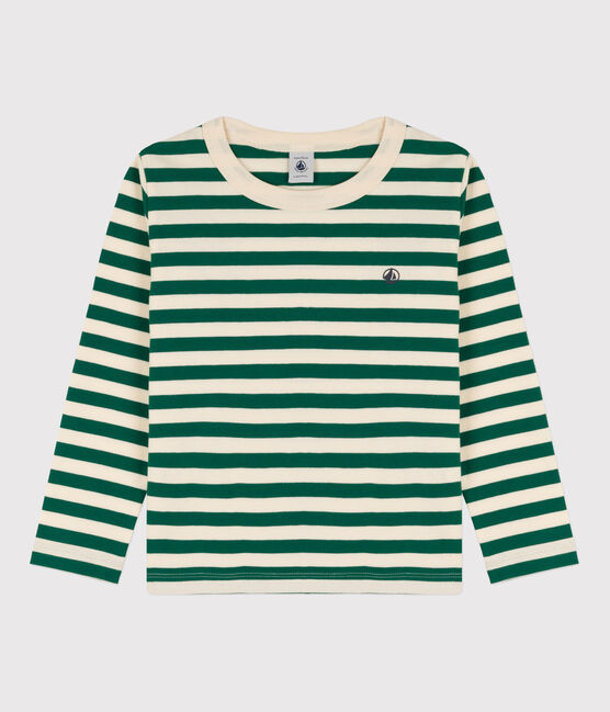 Boys' Long-Sleeved Cotton T-Shirt EVERGREEN /AVALANCHE