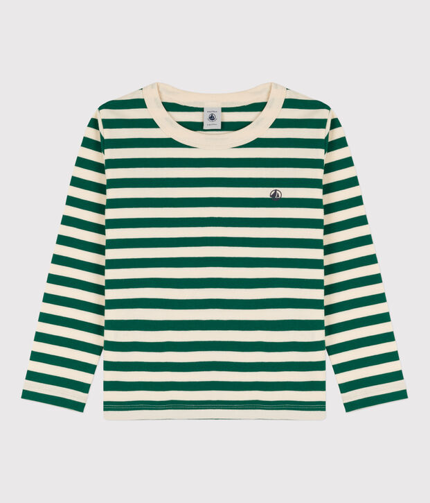 Boys' Long-Sleeved Cotton T-Shirt green/ecru