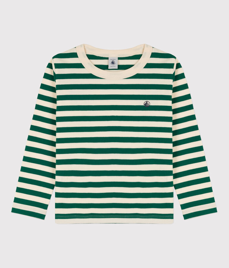 Boys' Long-Sleeved Cotton T-Shirt green/ecru