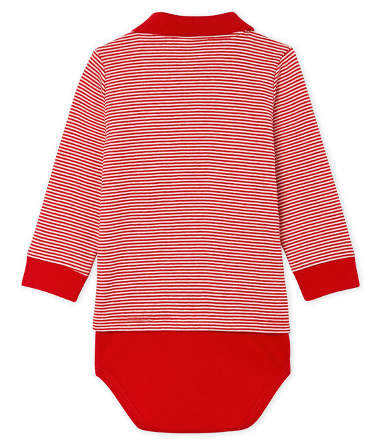 Baby Boys' Pinstriped Polo Shirt Bodysuit TERKUIT red/MARSHMALLOW white