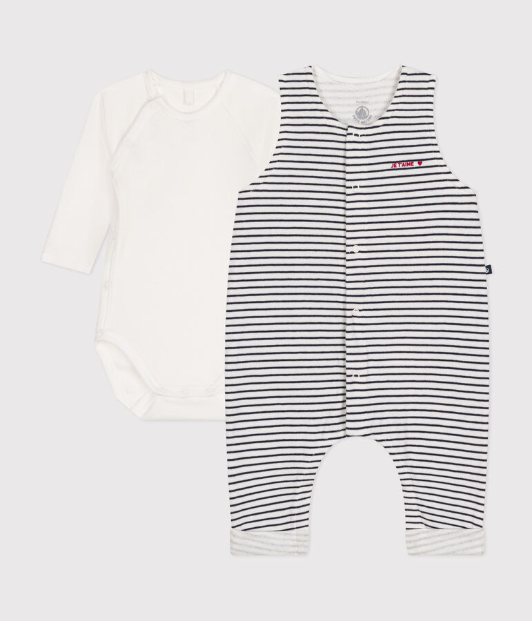 Babies' Cotton Jumpsuit and Bodysuit Outfit white/blue