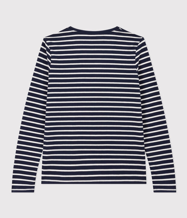 Women's The Straight long-sleeved V-neck T-shirt in fine jersey blue/white