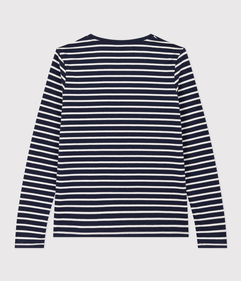 Women's The Straight long-sleeved V-neck T-shirt in fine jersey blue/white