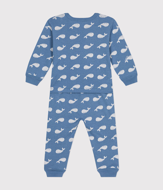 Babies' Footless Whale Design Cotton Pyjamas blue/white