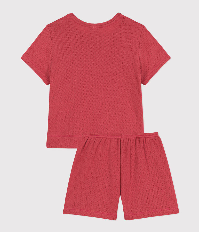 Girls' Plain Openwork Cotton Short Pyjamas pink