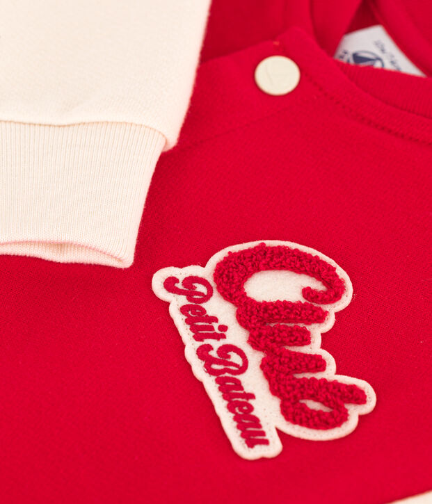 Babies' Fleece Varsity Jacket red/ecru