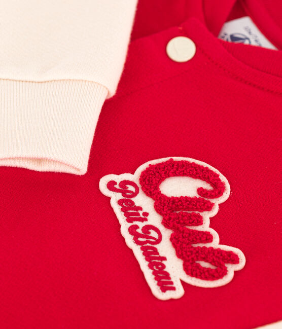Babies' Fleece Varsity Jacket PEPS red/AVALANCHE white