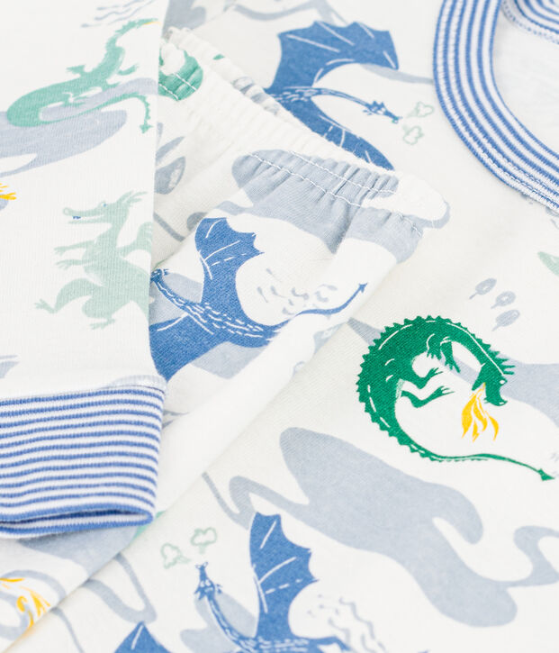 Children's snug-fitting printed cotton pyjamas white/multicolor