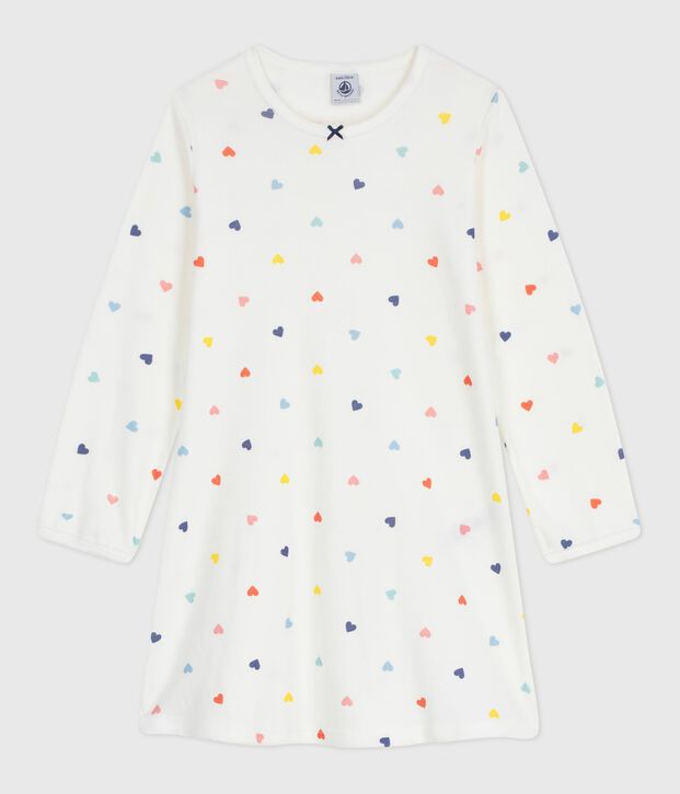 Children's long-sleeved heart-print cotton nightdress white/multicolor