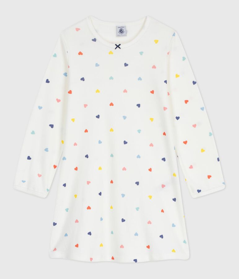 Children's long-sleeved heart-print cotton nightdress white/multicolor
