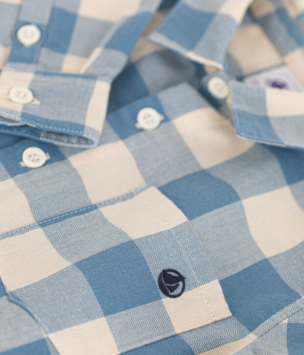 Little boys' flannel shirt blue/ecru