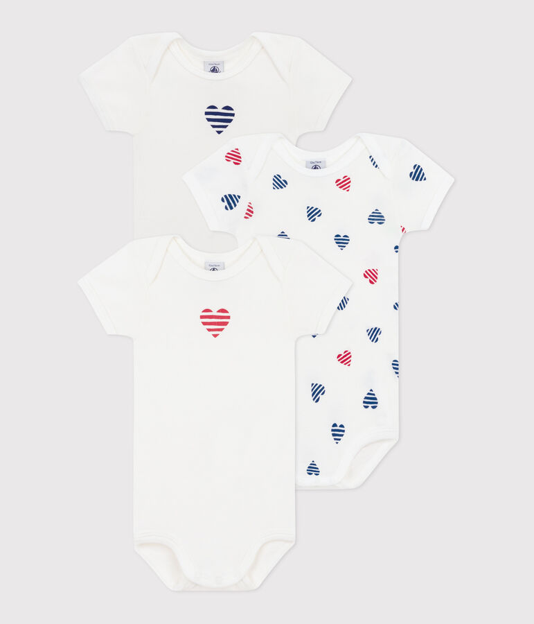 Babies' stripy heart patterned short-sleeved cotton bodies - 3-Pack multicolor
