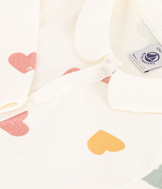 Babies' Multicoloured Heart Patterned Footless Cotton Pyjamas MARSHMALLOW white/MULTICO white