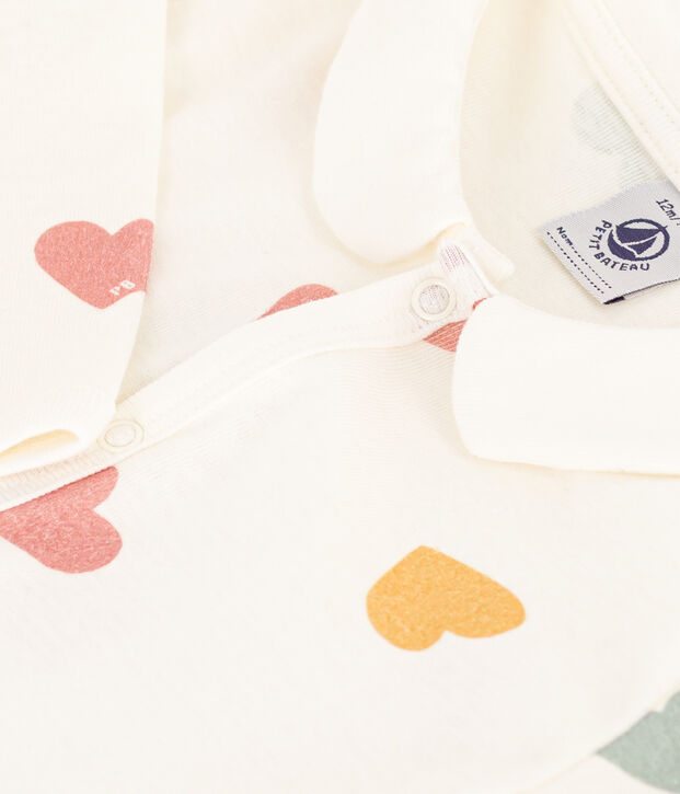 Babies' Multicoloured Heart Patterned Footless Cotton Pyjamas white/multicolor