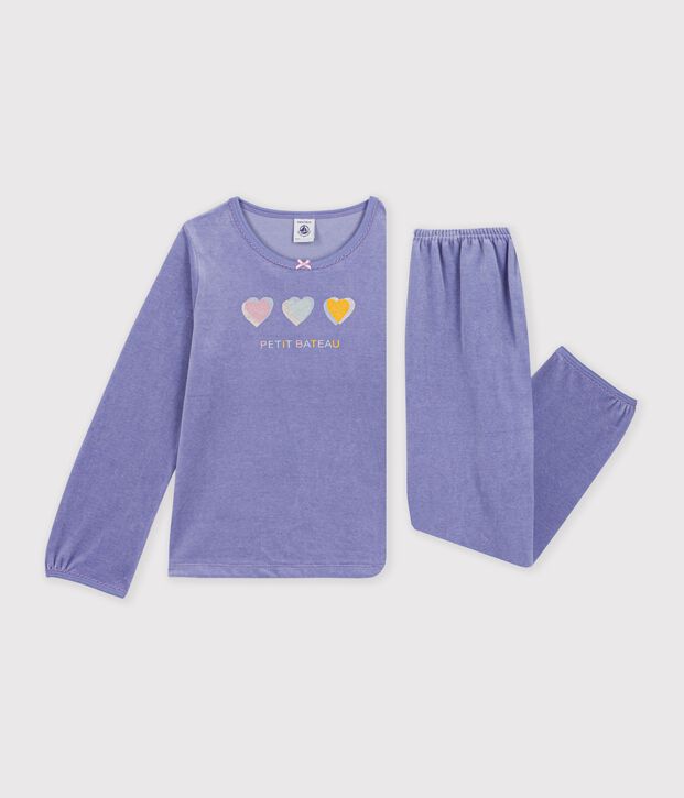 Children's velour pyjamas with a heart motif purple