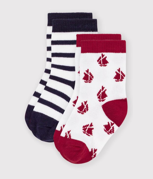 2 pairs of baby cotton socks with stripes and a boat print multicolor