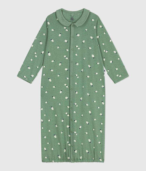 Babies' printed cotton jumpsuit/sleeping bag with a collar green/multicolor