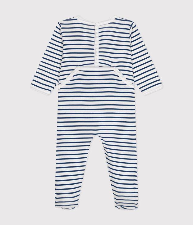 Babies' long-sleeved cotton pyjamas white/blue