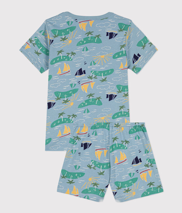 Children's unisex Explorer cotton cropped pyjamas blue/multicolor