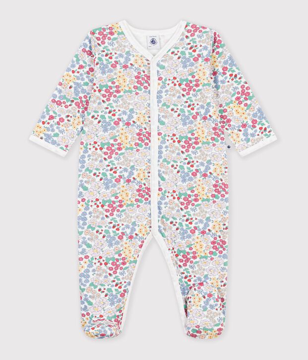 Babies' flower-print tube knit pyjama suit white/multicolor