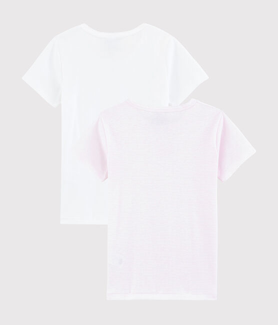 Girls' Ribbed Pink Short-Sleeved Pinstriped T-shirt - 2-Pack variante 1
