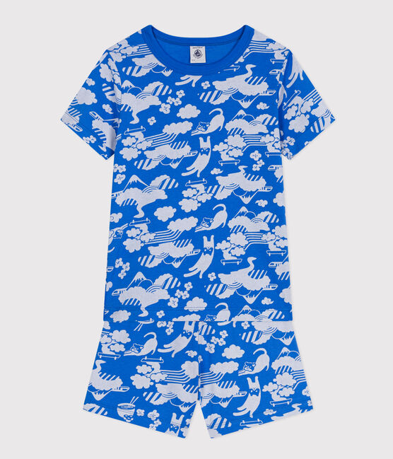Children's Short Cotton Print Pyjamas FUJI /MARSHMALLOW