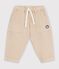 Babies' cargo-style trousers in plain cotton with a badge beige