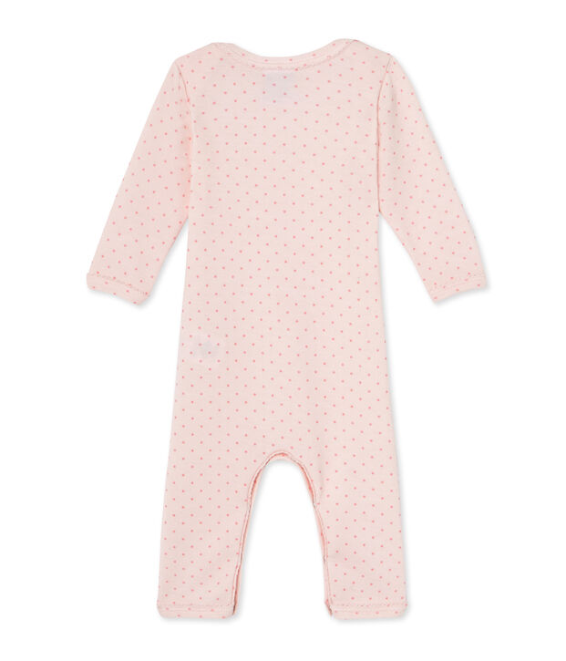 Baby girls' short wool and cotton coverall pink/pink