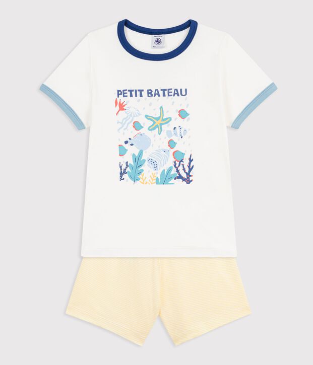 Children's short cotton pyjamas with an ocean design white/multicolor