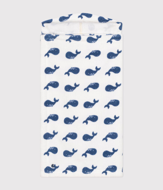 Babies' towelling whale print bath cape MARSHMALLOW /BEACH