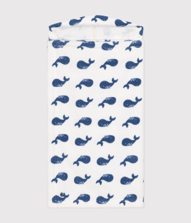 Babies' towelling whale print bath cape white/blue