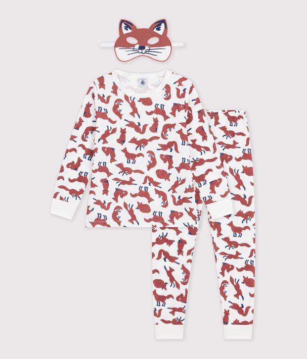 Children's cotton fox costume pyjamas white/multicolor