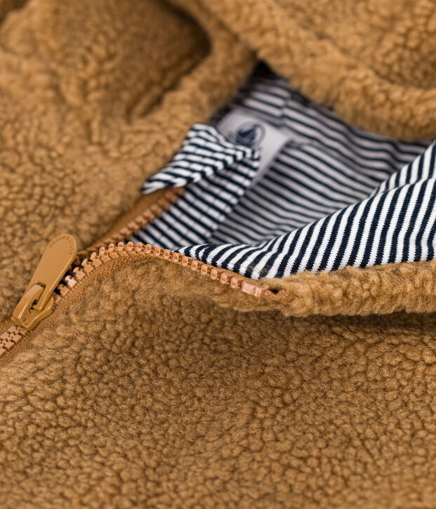 Babies' sherpa jacket with a hood brown