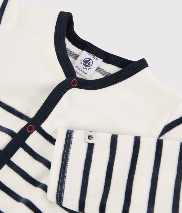 Babies' Velour Sleepsuit white/blue