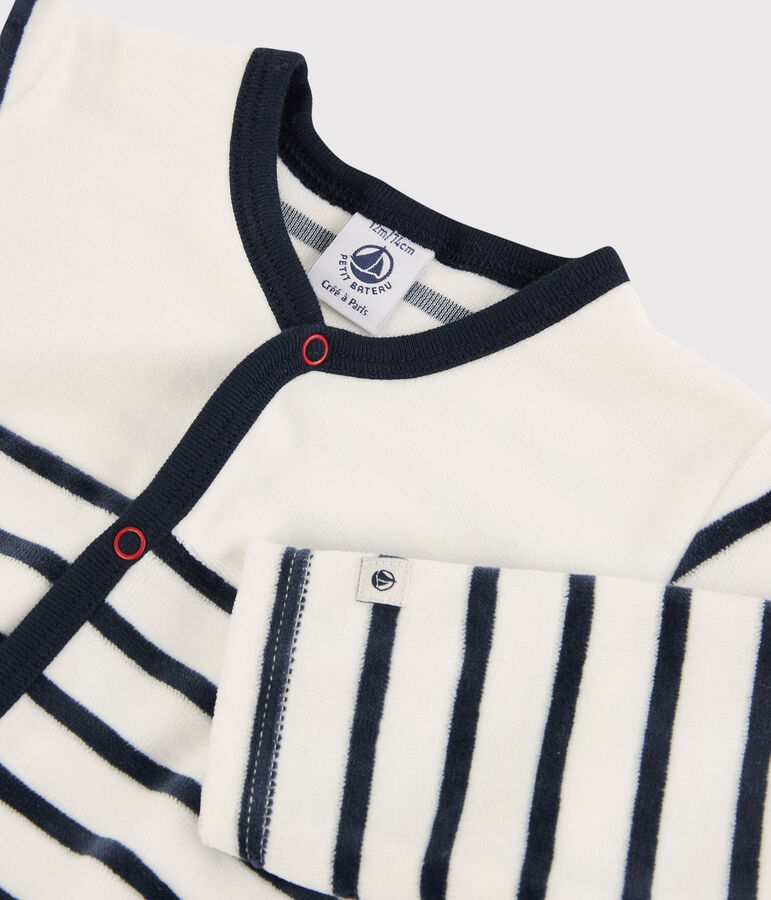 Babies' Velour Sleepsuit MARSHMALLOW white/SMOKING blue