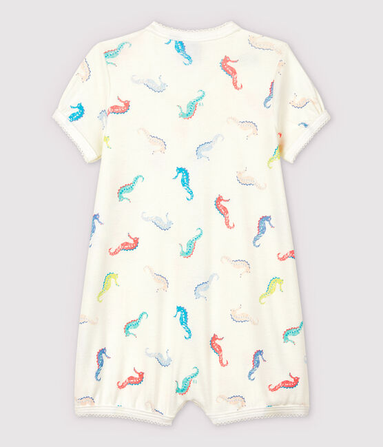 Baby Girls' Seahorse Pattern Cotton Playsuit MARSHMALLOW white/GRETEL pink